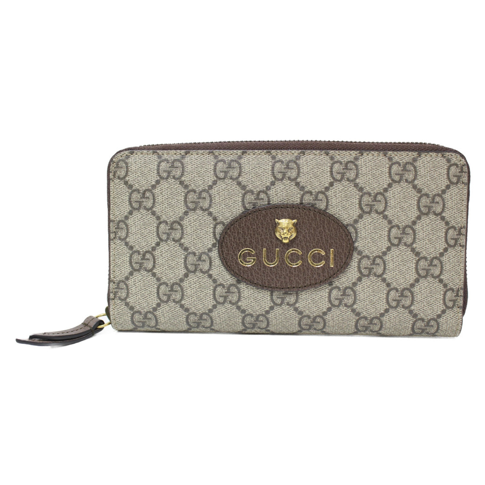GUCCI GG Supreme Zip Around Wallet Canvas Brown Long